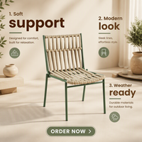 Chaises d'extérieur modernes empilables en corde tressée, haute résistance, pour café et salle à manger, avec structure en acier – Échantillon disponible