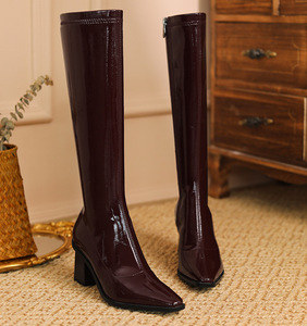 Bottes hautes pour femmes, bottes d'équitation robustes, chaussures en cuir PU tendance pour femmes, bottes de chevalier décontractées pour affaires, livraison directe - Product Image 6