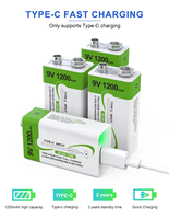 Baterai Isi Ulang USB Li-ion 9V 1200mAh, Pengisian Daya USB Terintegrasi, Masa Pakai Panjang, Output Stabil untuk Mikrofon, Mainan 502040