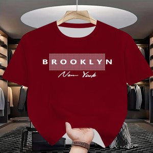T-shirt décontracté d'été pour homme à col rond, motif lettres <span class=keywords><strong>Brooklyn</strong></span> pour New York, manches courtes, en tissu tricoté - Product Image 2