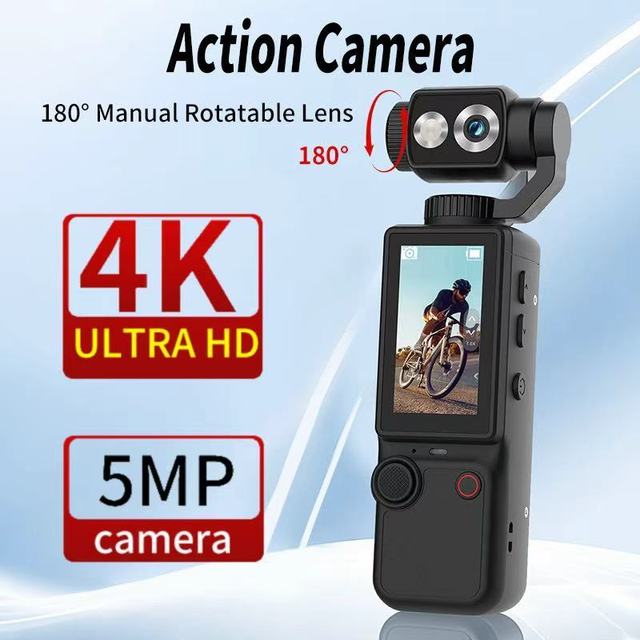 2026 New 180 3-Axis 500W AF Focus 4K Wide Angle Action Camera Dash Cam 2.0 IPS Screen Audio Recording Pocket Camera Q8