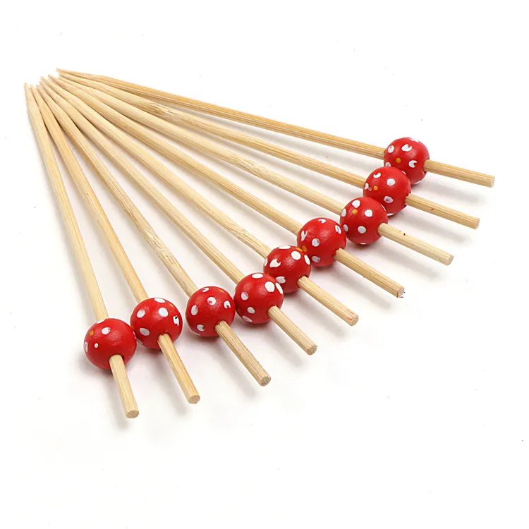 Natural Healthy Smooth Custom Single Red Ball Colored Bamboo Stick with bead