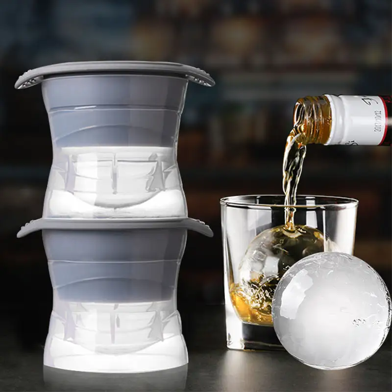 2024 hot selling Portable Custom silicone Round Clear Silicone Ice Cube Ice Sphere Bucket Mold wine Ball Maker Molds with cover