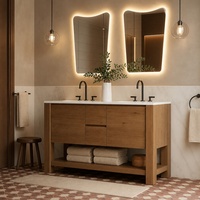 Meuble-lavabo double vasque en bois massif personnalisé pour hôtel