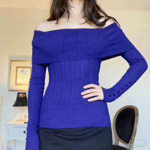 T-shirt élégant à manches longues, style léger et mature, sexy, à une épaule, ajusté, pur et séduisant, facile à assortir - Product Image 3