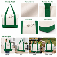 Grand sac fourre-tout en coton bicolore avec poche avant et longues poignées, sac de courses robuste pour cadeau promotionnel d'entreprise