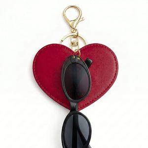 Fashion PU Leather Heart-Shaped Promotional Keychain Travel Sunglasses Clip Holder Hanging Bag Charm Portable Eyewear Storage - Product Image 4