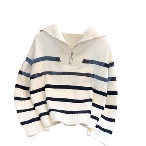 Pulls pour femmes automne et hiver vêtements intérieur <span class=keywords><strong>chaud</strong></span> nouvelle fermeture éclair rayé Base vêtements haut de gamme pull pour femmes - Product Image 1