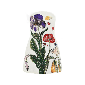 Vestido <span class=keywords><strong>de</strong></span> Noche Corto Blanco sin Tirantes con Cuentas Hechas a Mano y Bordado Floral - Product Image 1