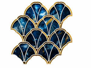 <span class=keywords><strong>Mosaico</strong></span> di Lusso Impermeabile a Forma di Ventaglio in Vetro Blu e Metallo Dorato per Decorazione di Pareti Interne di Hotel, Bagni e Hall - Product Image 6