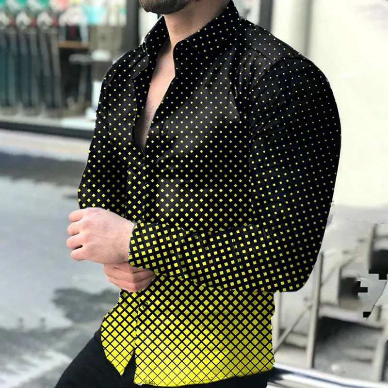 2022 New design Long Sleeve Men's Shirt Tees Tops Gradient Color Polka Dot Print Shirt Extra Large Single Shirt For Men