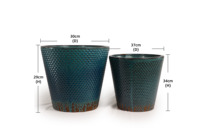Pot de fleurs en céramique émaillée écologique et durable avec trou de drainage, texture gaufrée écaille de poisson mini turquoise-noir, pour jardin intérieur
