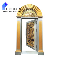 Porte de sécurité en fer forgé haut de gamme avec cadre doré, verre décoratif et dimensions personnalisées pour entrée de luxe