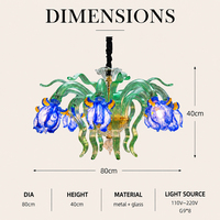 Lustre en verre style Murano, fleur d'iris bleue, 8 lumières G9, lampe suspendue pour salle à manger, décoration intérieure