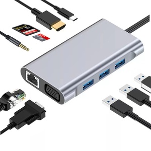 Hub <span class=keywords><strong>USB</strong></span> 10 en 1 avec adaptateur Ethernet RJ45 1000 Mbps, HDTV, SD, TF, <span class=keywords><strong>USB</strong></span> 3.0, type <span class=keywords><strong>C</strong></span>, station d'accueil pour ordinateur portable Macbook - Product Image 1