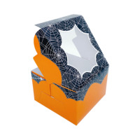 Boîte à gâteau toile d'araignée d'Halloween en gros, conteneur à pâtisserie orange et noir avec fenêtre pour fournitures de pâtisserie d'Halloween