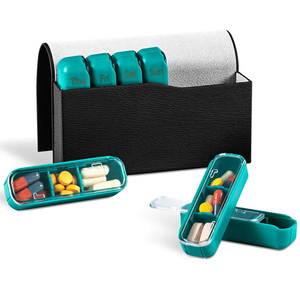 MDT B1007 Custom Brand Logo Large Weekly 7 Days Travel Leather Cover Pill Organizer Case Promotional Pill Boxes Multiple Colors