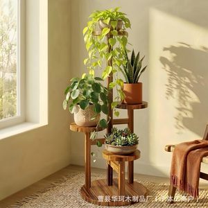 Solid Wood Multi Tier Flower <b>Stand</b> Natural Color Floor Standing For Indoor Plants Living Room Decor - Product Image 1