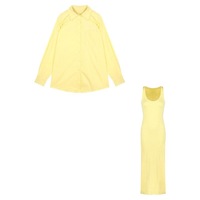 Ensemble décontracté d'été pour femme : Chemise-veste jaune à col polo et manches longues, Robe nuisette, Jupe longue sirène, Deux pièces en polyester 3D