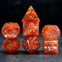 Ensemble de dés polyédriques transparents orange à paillettes, dés de jeu en résine personnalisés avec numéros argentés pour les jeux de rôle Dungeons and Dragons et les jeux de société