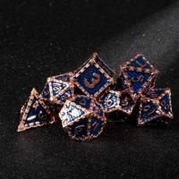 Jeu de dés DND en métal massif à texture écaille bleue, 7 pièces, avec bordure or rose, dés polyédriques en métal pour RPG avec grands chiffres