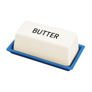 Plato de mantequilla rectangular de cerámica Dongyang, blanco con tapa abatible azul para hotel, café, té DD0804 - Product Image 4
