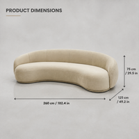 Canapé sectionnel en velours à cadre en bois massif, dossier incurvé en forme de rein rembourré en éponge, design sculptural pour salon moderne