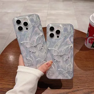 Capa de celular para iphone 15 14 3 12 11 pro max, capa de papel 3D de borboleta aurora laser 3D holográfica para celular