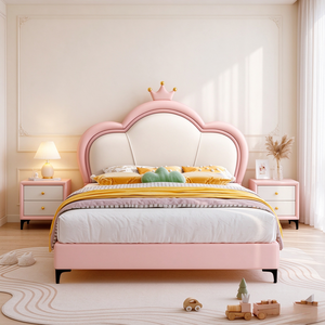 Letto Principessa di Lusso Rosa con Testiera a Corona Dorata, Graziosa Struttura Imbottita per Cameretta Bambine, Moderno Letto <span class=keywords><strong>da</strong></span> <span class=keywords><strong>Sogno</strong></span> per Bambini - Product Image 2