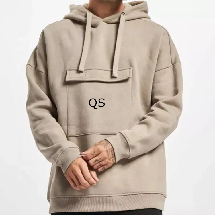 Custom printed logo thick cotton mens oversized hoodies with chest cargo big pocket