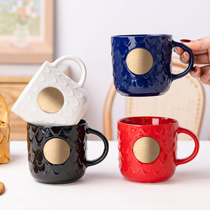 <b>Ceramic</b> Mug With Embossed Copper Plaque Custom Logo Business Gift <b>Cup</b> White Black Red Blue Minimalist Design Gold Plated - Product Image 2