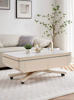 Table basse électrique moderne Voxhome avec plateau en verre, tiroirs de rangement et roulettes pour le mobilier de salon