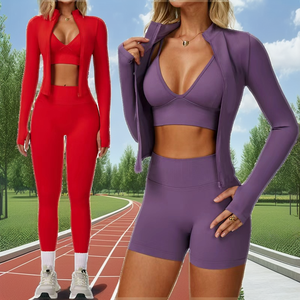 Ensemble de yoga pour femmes, soutien-gorge antichoc, veste à fermeture éclair, short taille haute, vêtements de sport pour la salle de sport - Product Image 2