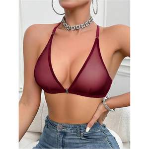Soutien-gorge bralette personnalisé pour femme en maille transparente, fermeture avant, décolleté plongeant en V, sans armatures, lingerie sexy, bonnet triangle - Product Image 5