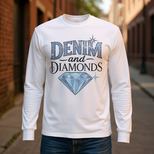 T-shirt a maniche lunghe vintage sbiadita in denim e diamanti - Product Image 3