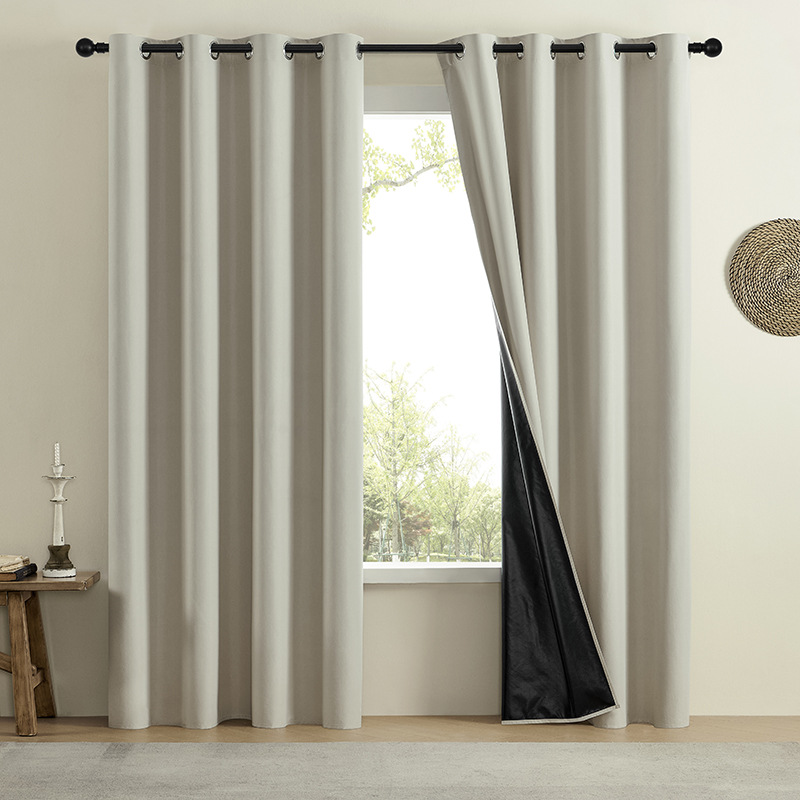 Durable Waterproof Simple Style Solid Color Fabric Shower Curtain with Grommet & Woven Rope for Home Hotel Window Hospital Use