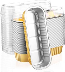 200ml Gold Rectangular Bread Tray Cake Packaging <b>Foil</b> <b>Container</b> Aluminium <b>Foil</b> Baking Loaf Bread Pans Clear Lid PET Microwavable - Product Image 1