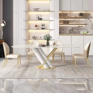 Eettafel Stoelen Duurzaam Binnen Buiten Hotel Koffie Restaurant 6 Persoons Gesinterd Steen Uitschuifbaar Geassembleerde Meubelsets - Product Image 4