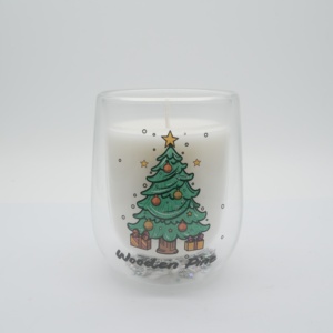 Bougie artisanale en verre double couche de la série Noël avec paillettes en forme de petites étoiles pour la décoration de Noël et de la maison - Product Image 3
