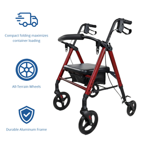 Andador con Ruedas <span class=keywords><strong>de</strong></span> Aluminio Relaxsmith AR2001-r, Certificado CE, Freno <span class=keywords><strong>de</strong></span> Disco, Asiento Plegable Estable, para Personas Mayores con Movilidad Limitada, Fácil Almacenamiento - Product Image 3