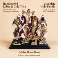 Crèche en résine artisanale, figurines de Noël décoratives et de collection, ensemble de 3 figurines de la Sainte Famille marron et or