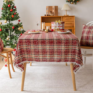 Christmas Embroidered <b>Tablecloth</b> Rectangle <b>Red</b> Snowflake Pattern Pom-pom Edges Polyester Home Use Waterproof Oil-resistant - Product Image 2