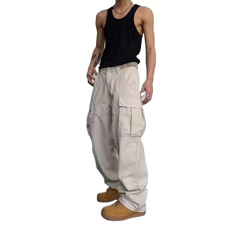 2024 six poches hommes pantalon extérieur nylon hip hop baggy pantalon droit Beige tactique cargo unisexe cargo pantalon hommes