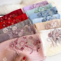 Date 100% Pure Soie Mélange Foulards Broderie Fleur Mûrier Soie Laine Écharpe Dames Doux Mince Gaze Soie Organza Châles Hijabs
