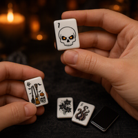 En gros, Jeu de Mahjong moderne d'Halloween avec motifs Tête de mort et Tentacule, dos noir, format de poche portable pour soirées de jeu en club