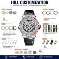 Fabricant de montres sur mesure OEM ODM, montres squelette mécaniques automatiques Miyota haut de gamme de luxe pour hommes, boîtier en acier inoxydable