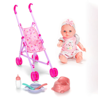 Juego de Cochecito de Vinilo de 12 Pulgadas para Muñecas con Accesorios de Alimentación, Juguete de Empujar para Niños, Juego de Imitación, Aprendizaje Temprano, Regalo para Padres e Hijos