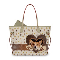 Nouveau produit : Sac fourre-tout 2-en-1 en PU avec imprimé graphique chien, sac à main assorti, sac à bandoulière tendance pour femme