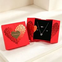 Coffret Cadeau Bijoux Saint-Valentin Romantique : Bague Double Ouverture Cœur Estampé à Chaud Rose, Collier et Boucles d'Oreilles