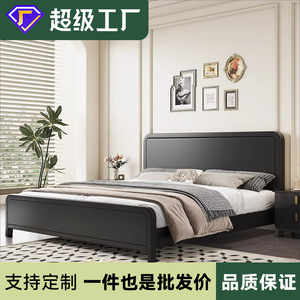 Vintage Style Solid Wood Double Bed Platform <b>Black</b> Headboard Bedroom Furniture Durable Framework Structure - Product Image 4